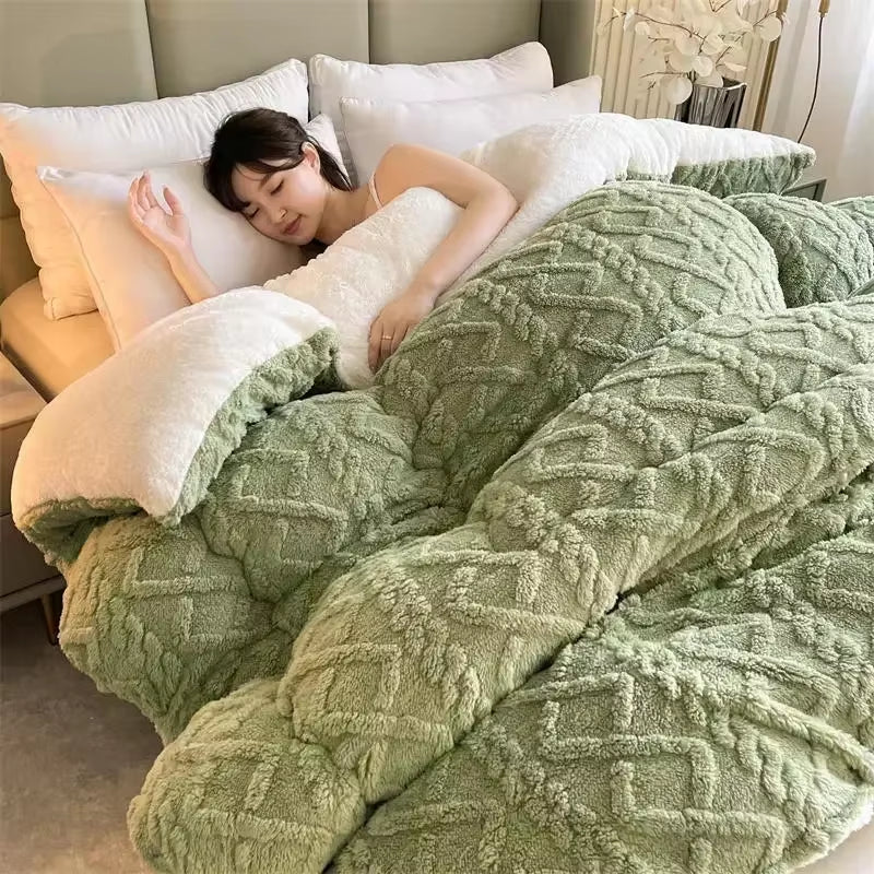 Super Thick Autumn Winter Warm Blanket for Bed Artificial Lamb Cashmere Weighted Blanket Soft Comfortable Warmth Quilt Comforter