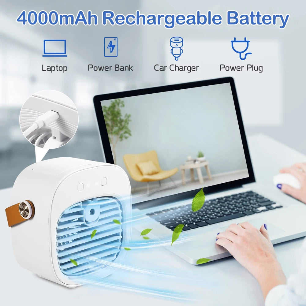 Portable Air Conditioner Rechargeable Mini Air Conditioners Personal Air Conditioning Cordless Air Cooler Fan for Room Camping