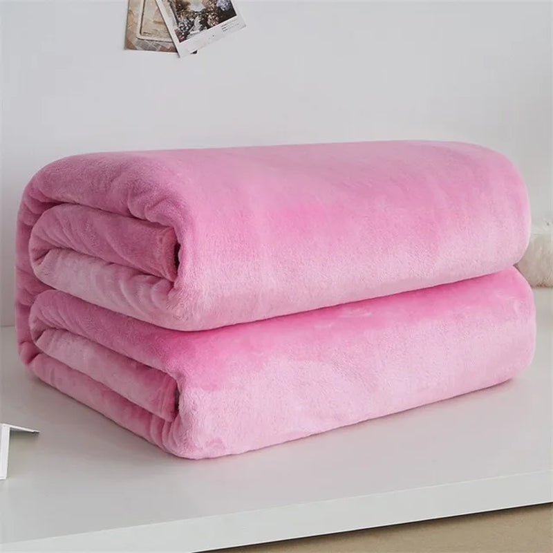 230Gsm Soft Coral Fleece Flannel Blankets Solid Thin Light Weght Sofa Cover Bedspread Faux Fur Plaid Blankets