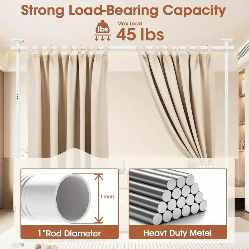 Adjustable Bedroom Partition Rod(Curtains NOT Included) - Heavy-Duty Room Divider Curtain Rod for 4-10 Ft High and 28-70 in Wide Spaces - No Drill Freestanding Separator Freestanding Tension Curtain Stand