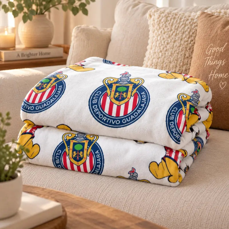 Mexican Football Club Crest Fleece Throw Blanket, Soft Cozy Soccer Fan Bedding Quilt, Red White Stripes Star Pattern Couch Lap Blanket, Match Day Room Decor Travel Warm Cover, Living Room Sofa Flannel Bed Spread, Sports Lover Gift