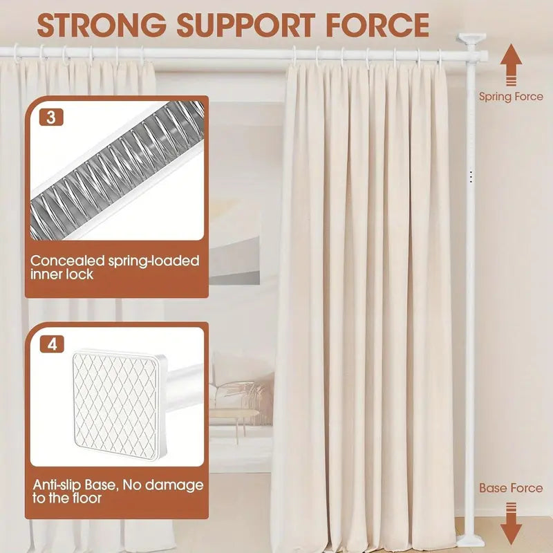 Adjustable Bedroom Partition Rod(Curtains NOT Included) - Heavy-Duty Room Divider Curtain Rod for 4-10 Ft High and 28-70 in Wide Spaces - No Drill Freestanding Separator Freestanding Tension Curtain Stand