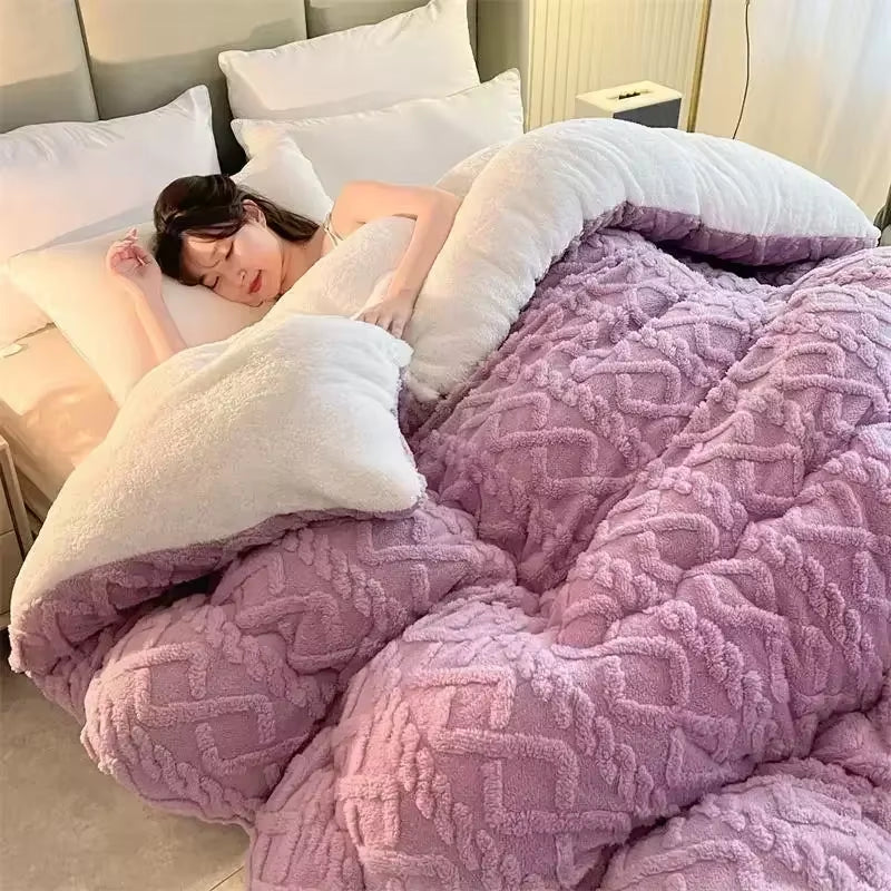 Super Thick Autumn Winter Warm Blanket for Bed Artificial Lamb Cashmere Weighted Blanket Soft Comfortable Warmth Quilt Comforter