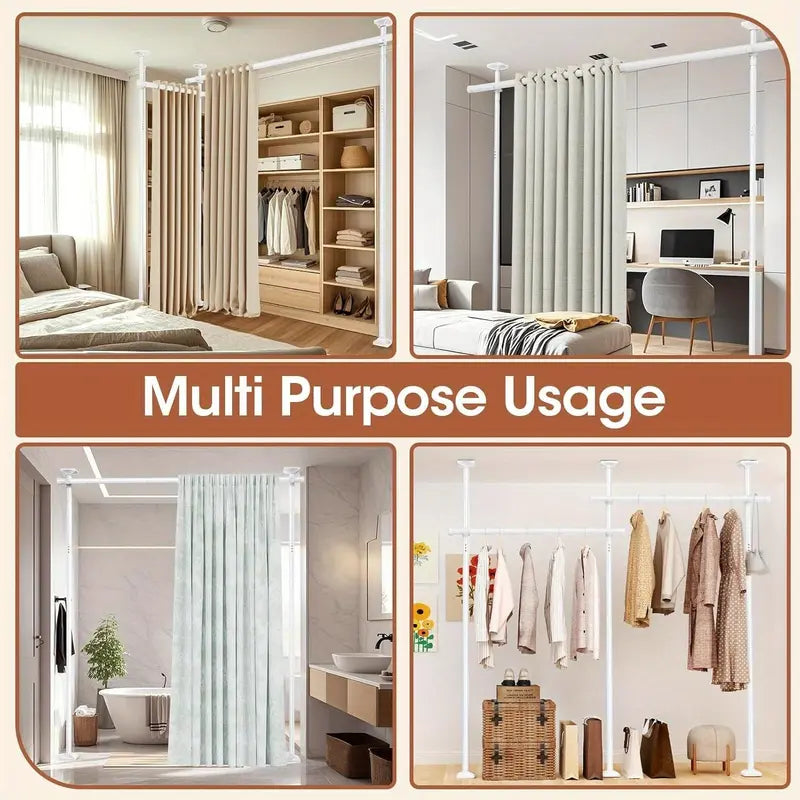 Adjustable Bedroom Partition Rod(Curtains NOT Included) - Heavy-Duty Room Divider Curtain Rod for 4-10 Ft High and 28-70 in Wide Spaces - No Drill Freestanding Separator Freestanding Tension Curtain Stand