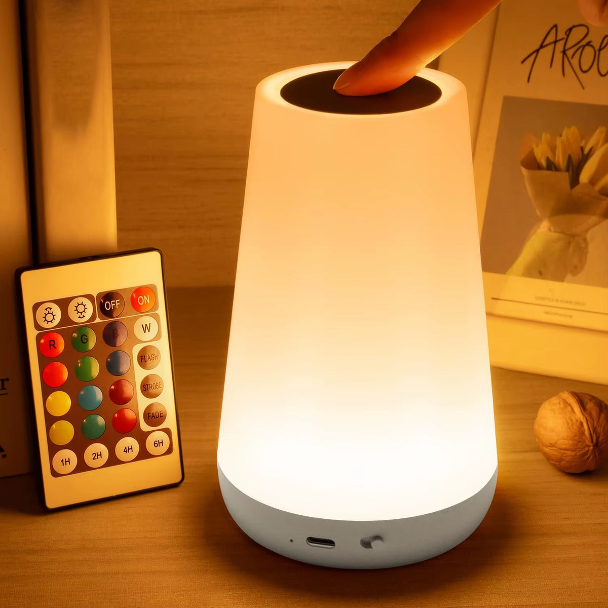 LED 13 Color Changing Night Light Remote Control Touch USB Rechargeable RGB Night Lamp Dimmable Lamp Portable Table Bedside Lamp