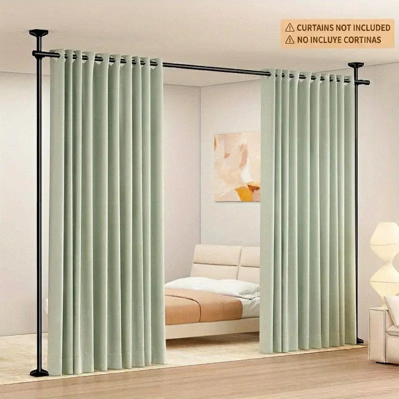 Adjustable Bedroom Partition Rod(Curtains NOT Included) - Heavy-Duty Room Divider Curtain Rod for 4-10 Ft High and 28-70 in Wide Spaces - No Drill Freestanding Separator Freestanding Tension Curtain Stand