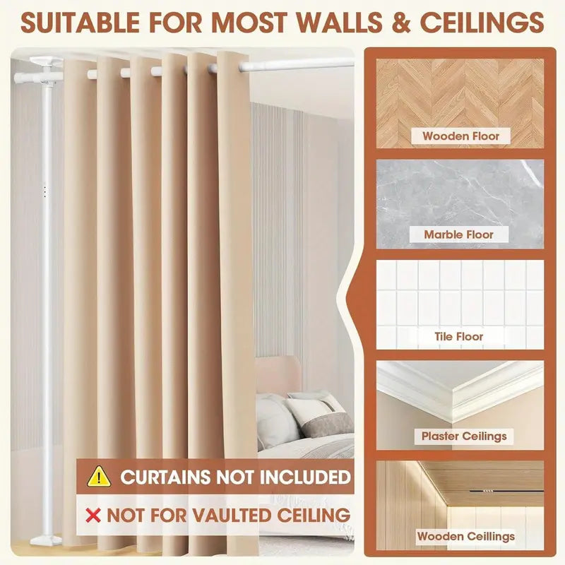 Adjustable Bedroom Partition Rod(Curtains NOT Included) - Heavy-Duty Room Divider Curtain Rod for 4-10 Ft High and 28-70 in Wide Spaces - No Drill Freestanding Separator Freestanding Tension Curtain Stand