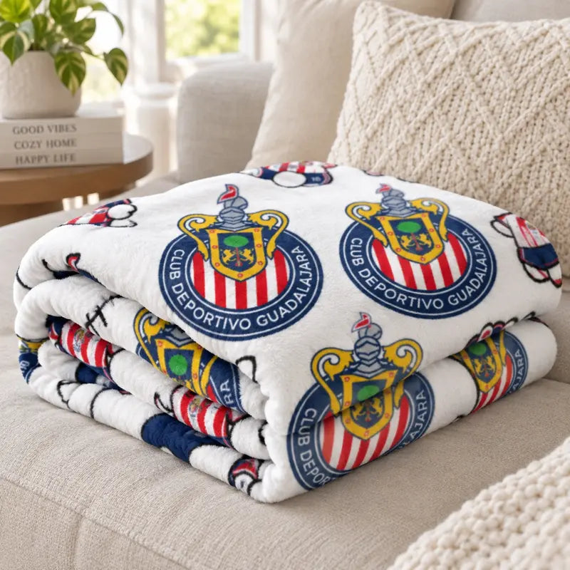 Mexican Football Club Crest Fleece Throw Blanket, Soft Cozy Soccer Fan Bedding Quilt, Red White Stripes Star Pattern Couch Lap Blanket, Match Day Room Decor Travel Warm Cover, Living Room Sofa Flannel Bed Spread, Sports Lover Gift