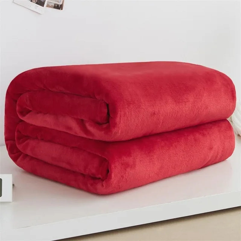 230Gsm Soft Coral Fleece Flannel Blankets Solid Thin Light Weght Sofa Cover Bedspread Faux Fur Plaid Blankets