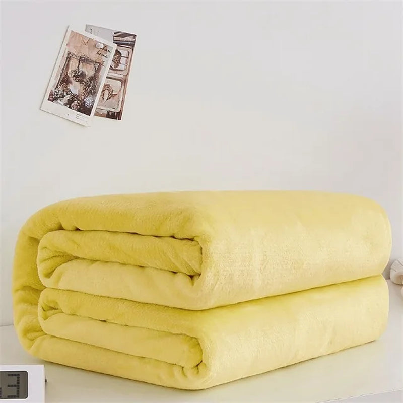 230Gsm Soft Coral Fleece Flannel Blankets Solid Thin Light Weght Sofa Cover Bedspread Faux Fur Plaid Blankets