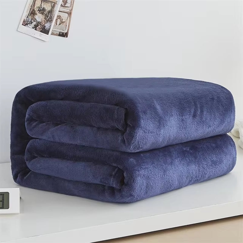 230Gsm Soft Coral Fleece Flannel Blankets Solid Thin Light Weght Sofa Cover Bedspread Faux Fur Plaid Blankets