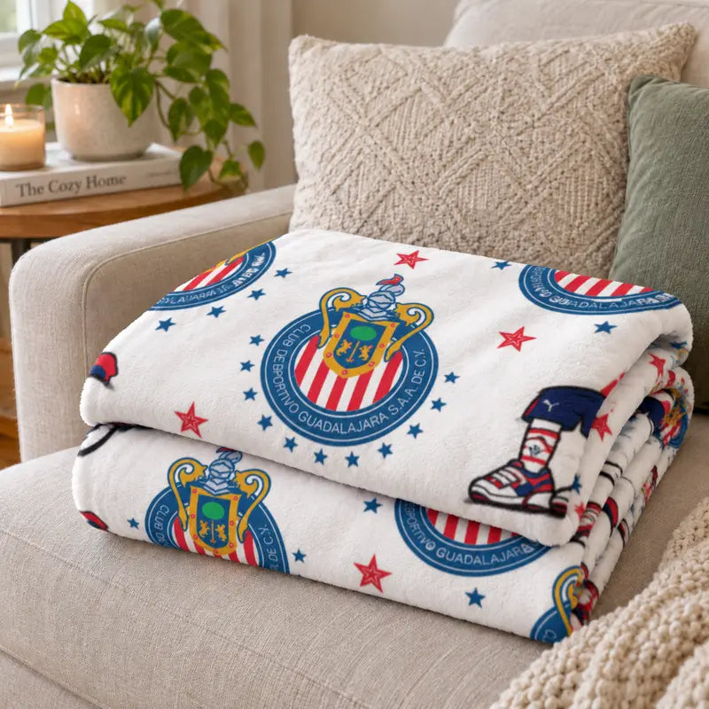 Mexican Football Club Crest Fleece Throw Blanket, Soft Cozy Soccer Fan Bedding Quilt, Red White Stripes Star Pattern Couch Lap Blanket, Match Day Room Decor Travel Warm Cover, Living Room Sofa Flannel Bed Spread, Sports Lover Gift