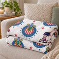 Mexican Football Club Crest Fleece Throw Blanket, Soft Cozy Soccer Fan Bedding Quilt, Red White Stripes Star Pattern Couch Lap Blanket, Match Day Room Decor Travel Warm Cover, Living Room Sofa Flannel Bed Spread, Sports Lover Gift